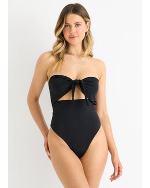 Gini London Front Tie Bandeau Swimsuit - Black