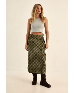 Nasty Gal Check Wrap Maxi Skirt - Natural
