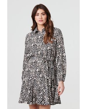 Izabel London Animal Print Tie Waist Short Shirt Dress - Black