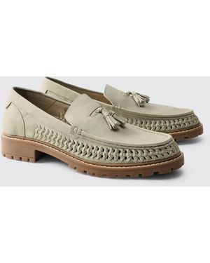 BoohooMAN Faux Suede Weave Track Sole Loafer - Natural
