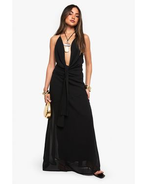 Boohoo Chiffon Puddle Hem Maxi Skirt - Black