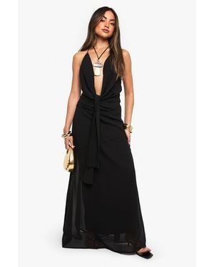 Boohoo Chiffon Puddle Hem Maxi Skirt - Black