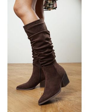 Where's That From Wheres Drelia Ruched Western Knee High Boot - Brown