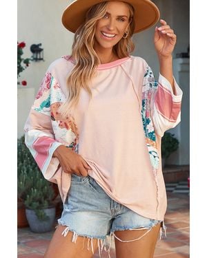 Everyday the Label Striped Patchwork Print Top - Grey