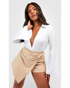 Boohoo Plus Knot Detail Wrap Skort - White