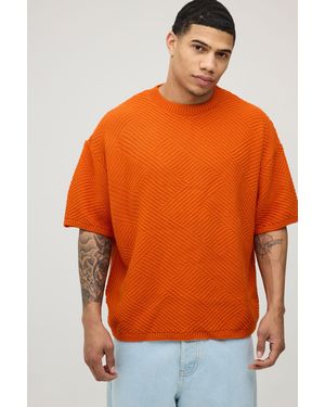 BoohooMAN Oversized Geo Stitch Knitted T-Shirt - Orange