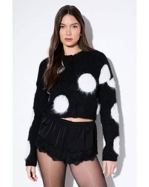 MissPap Brushed Giant Polka Dot Knitted Cardigan - Black