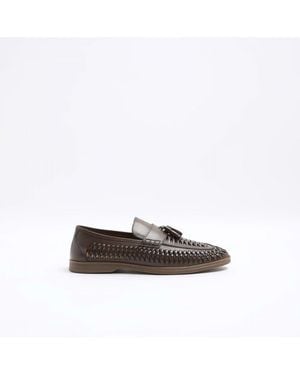 River Island Loafers Leather Woven Tassel - White