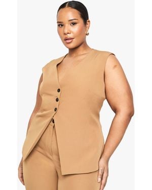 Boohoo Plus Cinched Waist Waistcoat - Natural