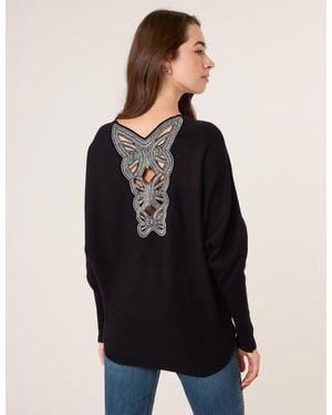 Blue Vanilla Batwing Jumper With Back Diamante Detailing - Black