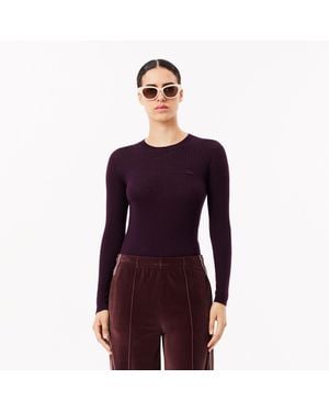 Lacoste Merino Wool 3D Knit Cardigan - Purple