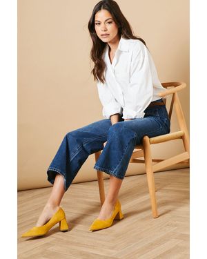 Oasis Vern Faux Suede Pointed Block Court Shoes - Blue