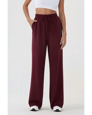 Hiccup Wide Leg Elastic Waist Joggers - Red