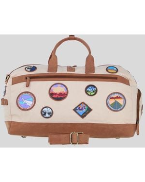 Fenland Sheepskin Heritage Canvas Travel Holdall With Adventure Patches - Natural