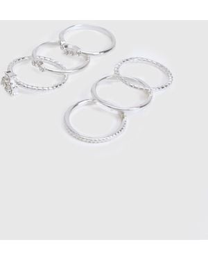 Boohoo Diamante 6 Pack Rings - Metallic