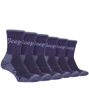 Jeep 6 Pair Multipack Ladies Cotton Breathable Padded Hiking Socks - Blue