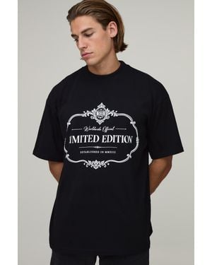 BoohooMAN Oversized Limited Edition Puff Print T-Shirt Cotton - Black