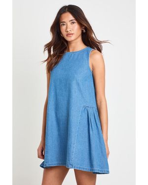 Boohoo Chambray Smock Dress - Blue