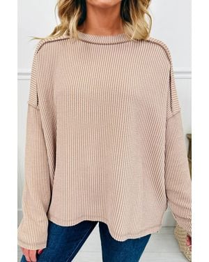 Azura Exchange Textured Knit Long Sleeve Top - Natural