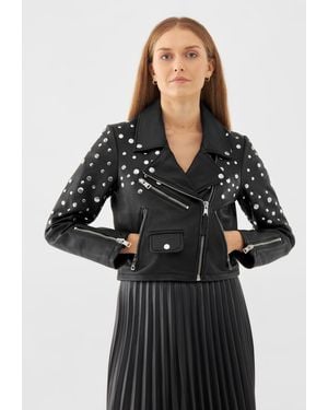 Bolongaro Trevor Leather Studded Biker Jacket - Black