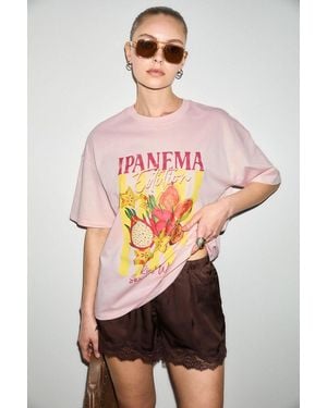 Grimelange Oversized Crew Neck Printed T-Shirt - Pink