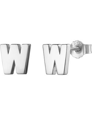 The Jewellery Stockroom Sterling Alphabet Initial Stud Earrings Letter W - Metallic