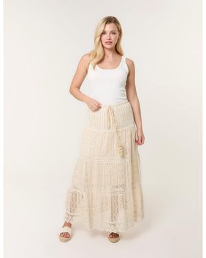 Blue Vanilla Crochet Tassel Tie Front Maxi Skirt - Natural