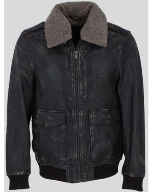 Ashwood Leather 'Pilot' Genuine Bomber Jacket With Removable Fur Collar - Black