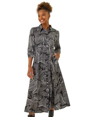 Roman Abstract Print Midi Shirt Dress - Grey