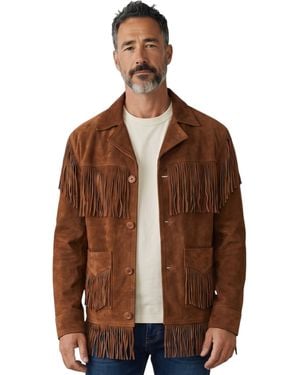 Infinity Leather Western Retro Cowboy Suede Fringe Jacket - Brown