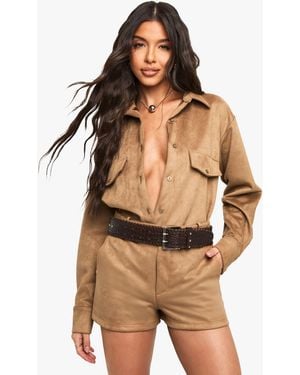 Boohoo Suede Look Mini Shorts - Brown