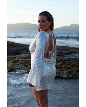 Boohoo Textured Sequin Flared Sleeve Mini Dress - Blue