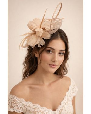 SVNX Floral Feather Fascinator With Loops - Natural