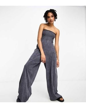 ASOS Design Jersey Shirred Bandeau Jumpsuit - Blue