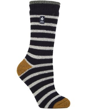 Heat Holders Ladies Amara Two Tone Stripe Patterned Thermal Socks - Blue