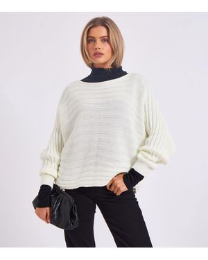 Gini London Stripe Knit Batwing Oversized Jumper - White