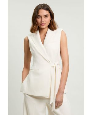 Karen Millen Compact Stretch Tailored Tie Front Waistcoat - White
