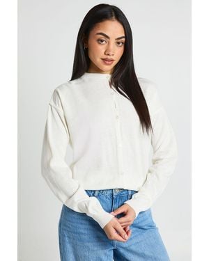 Boohoo Crew Neck Button Up Cardigan - White
