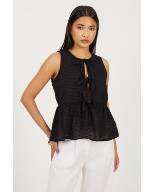 Brave Soul Shirred Tie Front Vest - Black