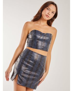 Pink Vanilla Pu Snake Print Bandeau Top - Blue