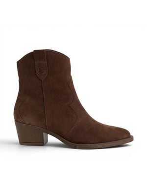 Tamaris Suede Leather Cowboy Western Ankle Boots - Brown