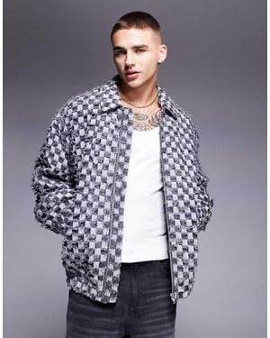 ASOS Oversized Textured Checkerboard Harrington Jacket - Grey