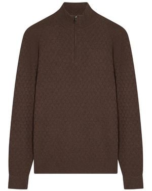 Ted Baker Kurnle T Stitch Knitted Half Zip Jumper - Brown