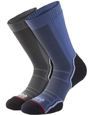 1000 Mile Socks 2 Pack Trek Single Layer Breathable Walking Merino Wool - Blue