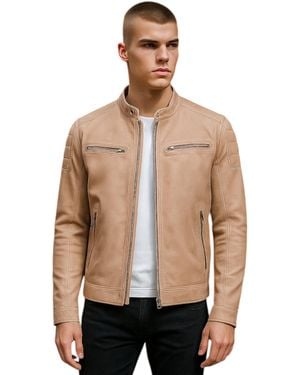 Infinity Leather Modern Classic Quilted Biker Jacket - Natural