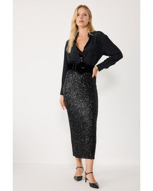 No Matter What Zwarte Hoge Taille Midi Rok Met Gedetailleerde Plooien