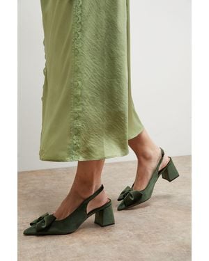 Oasis Seala Velvet Bow Slingback Medium Block Heel Court Shoes - Green