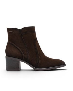 Tamaris Mocca Suede Leather Heeled Ankle Boots - Brown