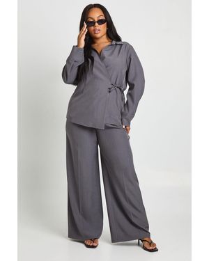 Boohoo Plus Woven Wrap Tie Shirt - Grey