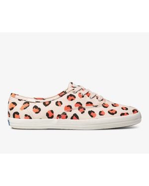Keds Champion Leopard Rubber Outsole/Coral Canvas Shoes - White